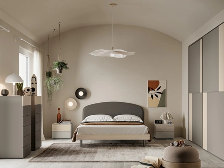 Letto con testiera curva rivestita in ecopelle Alis di SantaLucia