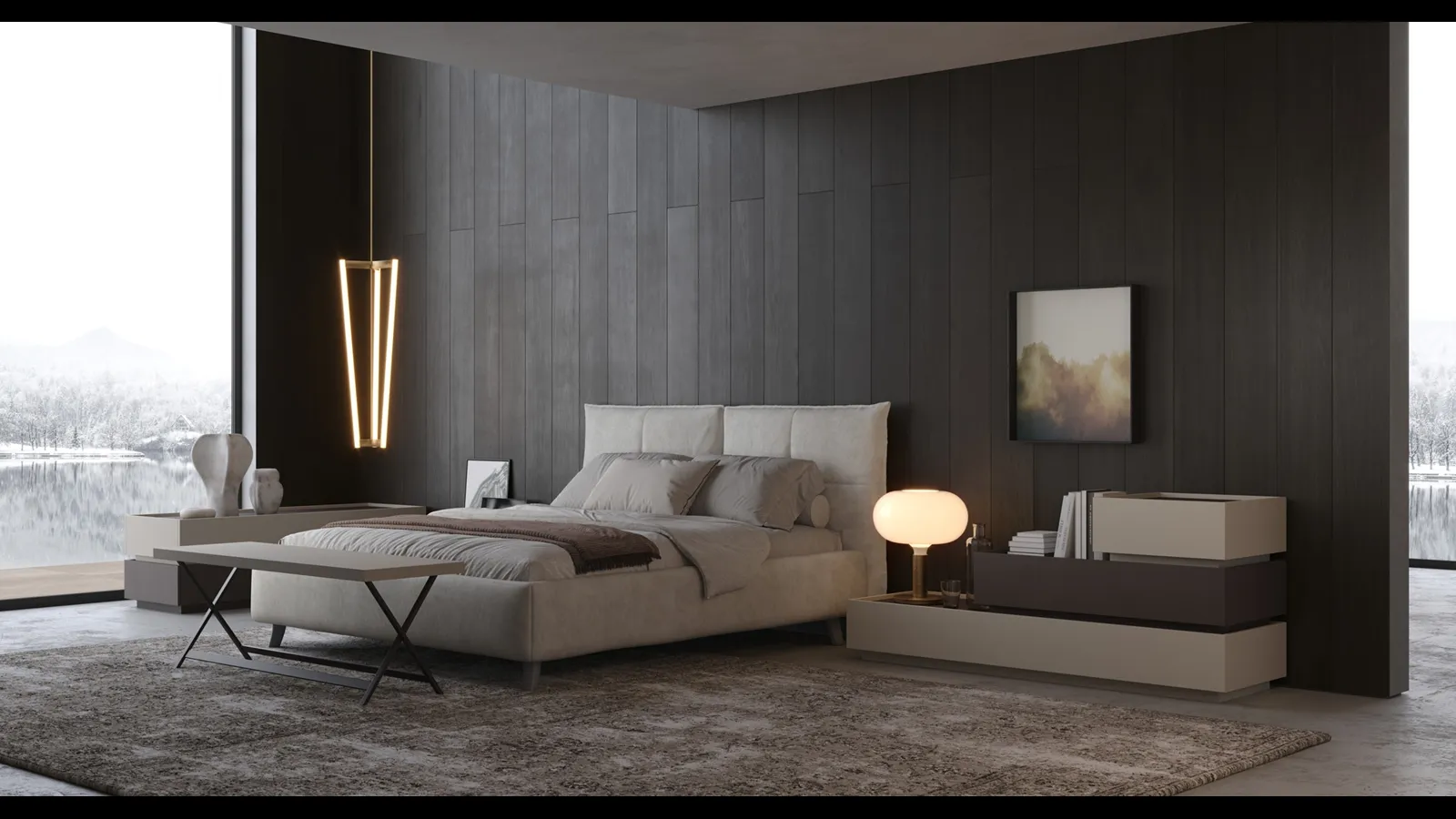 Letto matrimoniale in tessuto imbottito con testiera Atelier di Giessegi