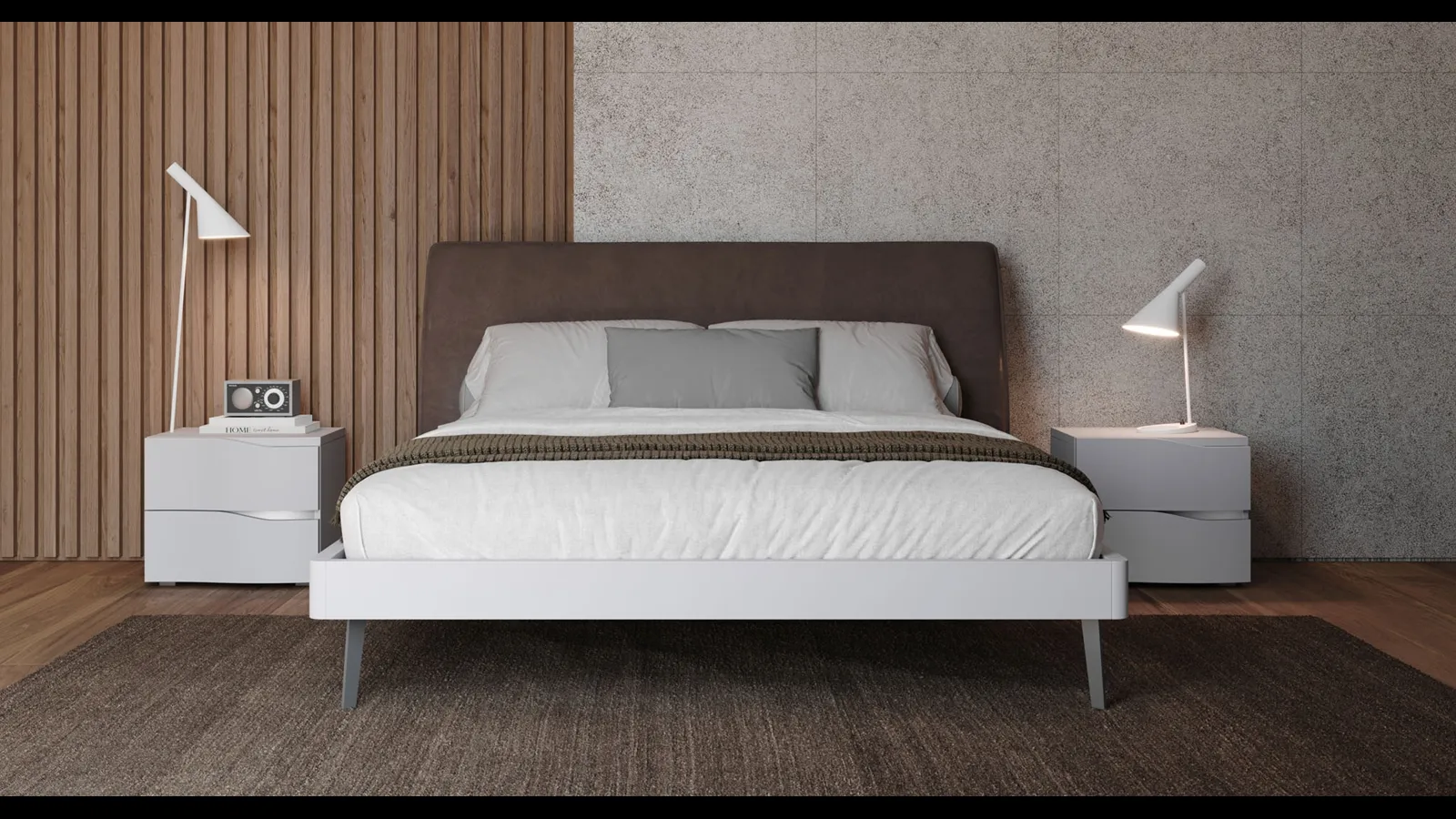 Letto Narciso in laccato opaco con testiera in ecopelle di Giessegi