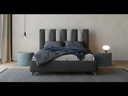 Letto con testiera alta in tessuto imbottito con trapuntatura verticale in due colori a contrasto River di Giessegi