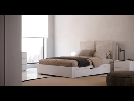 Letto contenitore Scrigno in laccato opaco con testiera in tessuto imbottito di Giessegi