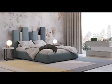 Letto di design in ecovelluto con originale testiera asimmetrica Sidney di Giessegi