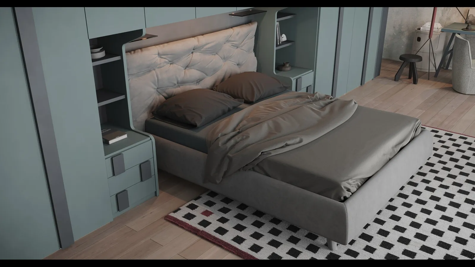 Letto in ecovelluto imbottito con testiera trapuntata Tender di Giessegi