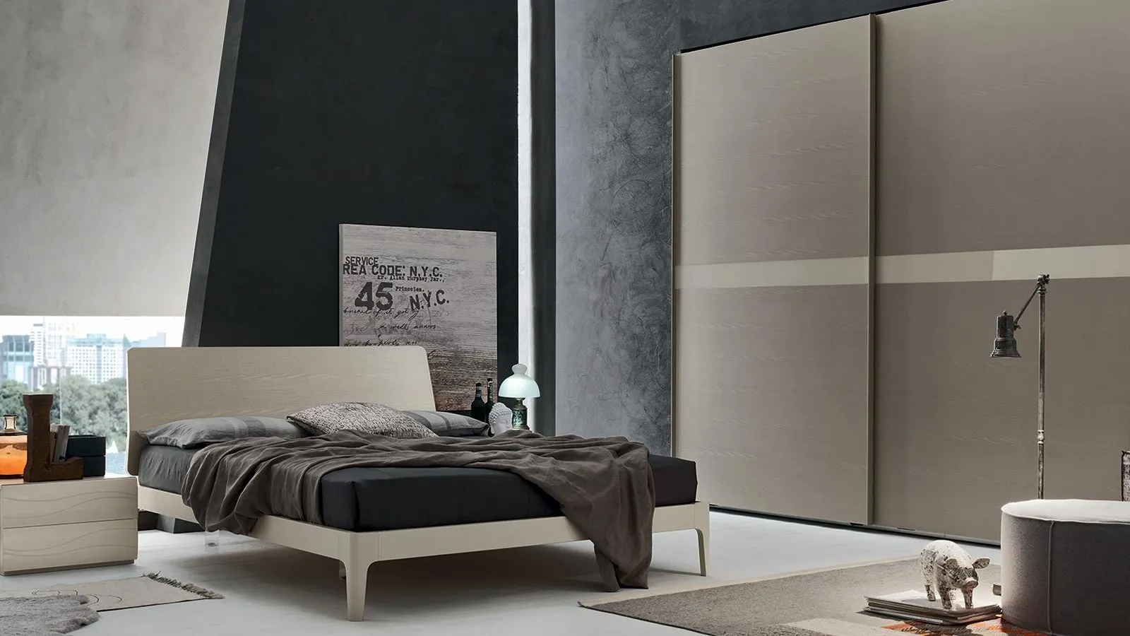 Letto matrimoniale con testiera Smart in melaminico Frassino Juta di Maronese Acf