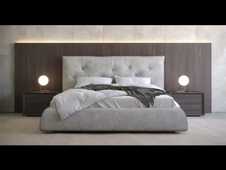 Letto in ecovelluto imbottito con testiera con bottoni in diverse dimensioni Roger di Giessegi