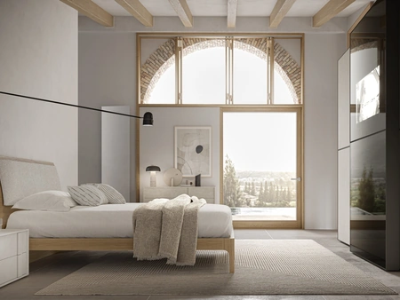 Letto Parentesi in legno con pannello imbottito di SantaLucia