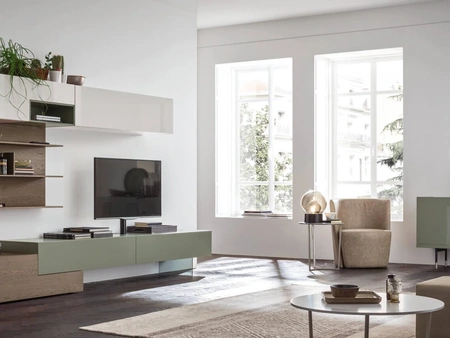 Parete Attrezzata Unix Comp SU2119 in laccato e legno di Maronese