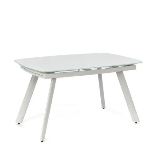 Tavolo Phil in vetro temperato extra white con gambe in metallo di Stones