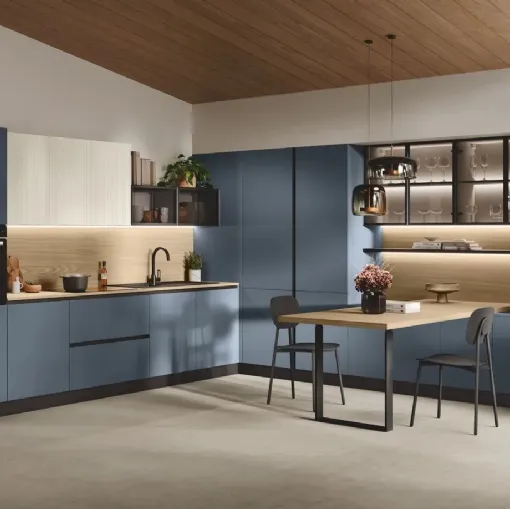 Cucina Moderna con isola Natural v06 in Rovere Dark e laccato opaco di Stosa